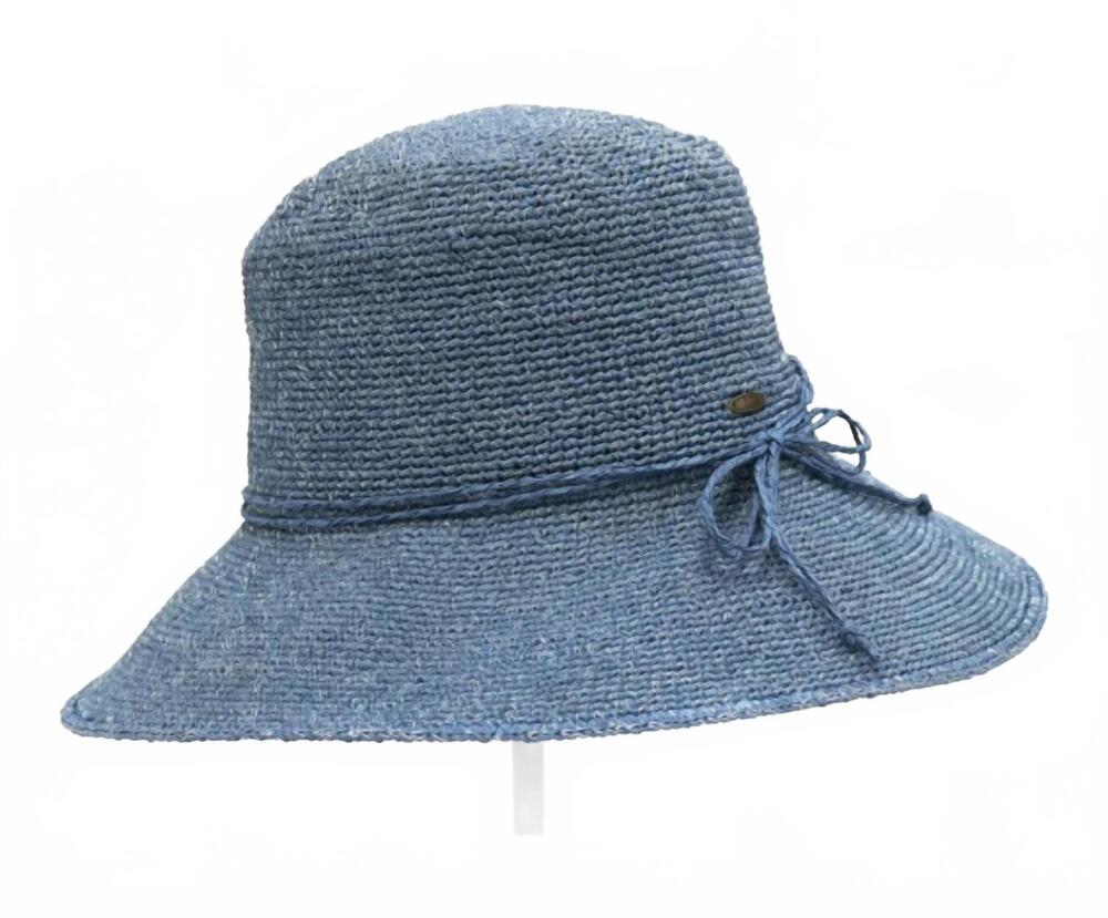 NEW C.C BEANIE women's lurex cloche sun hat in denim